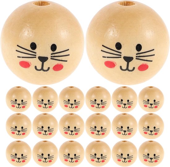 Decoratieve kralen voor knutselen - 20 stuks - kat - houten kralen - poppenhoofd - cirkelvormige kralen van Merkloos	