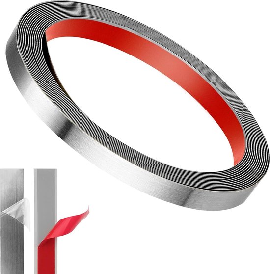 Decoratieve Moulding - Zilver RVS Tape - Zelfklevend 6m x 10mm - Metalen Strips - Decoratieve Strips - Zelfklevende Bladstrips - Voor Peel en Stick - Waterdicht voor Muur - Deur - Meubels van Merkloos	