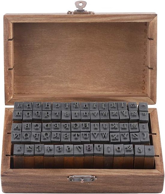 Decoratieve Stempels - 70 Stuks Letters en Cijfers - Verfstempel Vintage Houten Alfabet Letter Stempels - Kleine Houten Kist - Creatief Knutselen