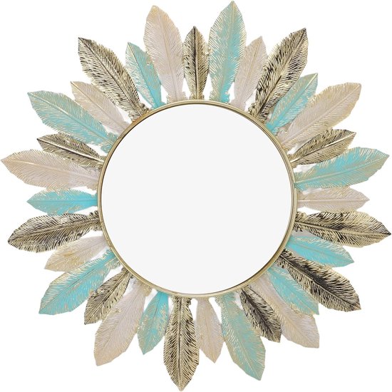 Decoratieve Wandspiegel - 16 Inch Boho Spiegel - Veer Wandkunst Sculptuur - Ronde Spiegels Decor voor Gang Slaapkamer Woonkamer van Mofutinpo