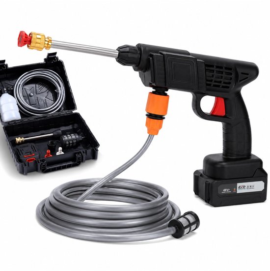 DecoVeen® Draadloze Hogedrukreiniger 48V – Accu Hogedrukspuit met 18000mAh Batterij – Portable Car Washer met Foamfunctie – Krachtige Mini Pressure Washer voor Auto, Tuin en Terras – Inclusief Draagkoffer