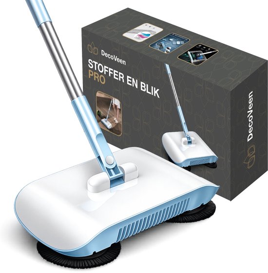 DecoVeen® Handduw Veegmachine – Lichtgewicht Veegset met Geïntegreerde Bezem en Stofopvang – Handmatige Vloerveger voor Huishoudelijk Gebruik – Compacte Sweeper voor Harde Vloeren – Blauw