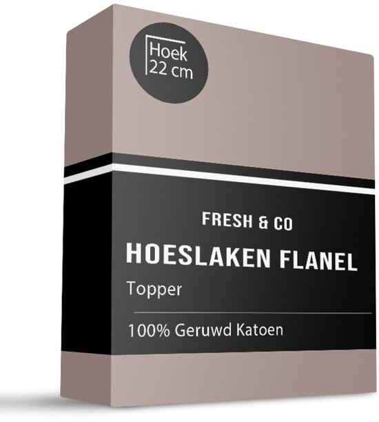 Dekbed-Discounter - Fresh and Co Hoeslaken 180 x 200 cm - Katoen Flanel - Geschikt voor toppers tot 15 cm hoog - Wasbaar op 30 graden - Strijkvrij - Taupe van Merkloos	