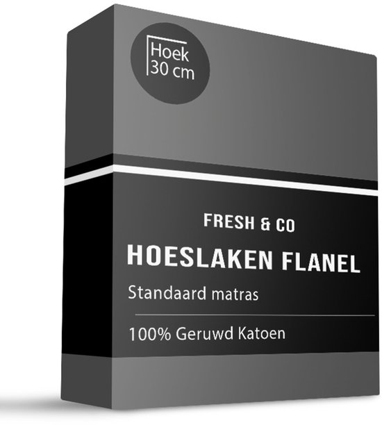 Dekbed-Discounter - Fresh and Co Hoeslaken 80 x 200 cm - Katoen Flanel - Geschikt voor matrassen tot 25 cm hoog - Wasbaar op 30 graden - Strijkvrij - Antraciet van Merkloos	