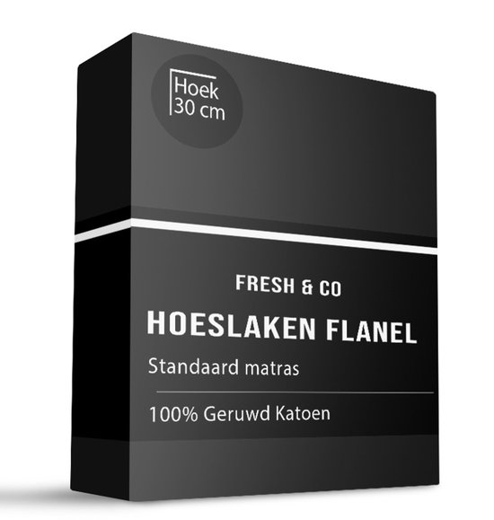Dekbed-Discounter - Fresh and Co Hoeslaken 90 x 210 cm - Katoen Flanel - Geschikt voor matrassen tot 25 cm hoog - Wasbaar op 30 graden - Strijkvrij - Zwart van Merkloos	