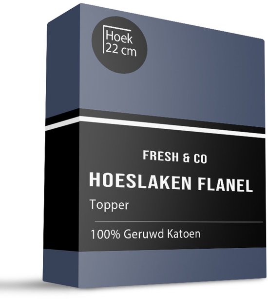 Dekbed-Discounter - Fresh and Co Topper Hoeslaken 80 x 200 cm - Katoen Flanel - Geschikt voor toppers tot 15 cm hoog - Wasbaar op 30 graden - Strijkvrij - Navy van Merkloos	