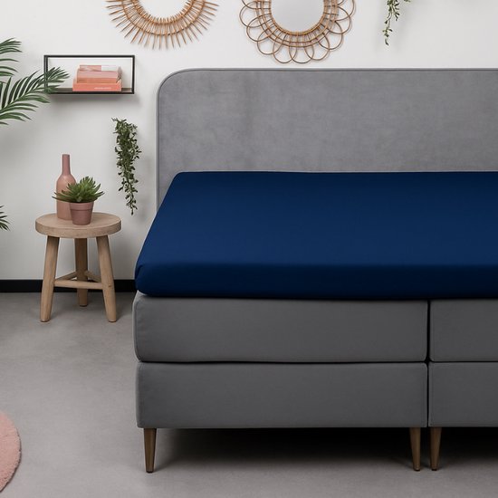 Dekbed-Discounter - Fresh and Co Topper Hoeslaken 90 x 200 cm - Katoen Flanel - Geschikt voor toppers tot 15 cm hoog - Wasbaar op 30 graden - Strijkvrij - Navy van Merkloos	
