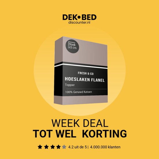 Dekbed-Discounter - Fresh and Co Topper Hoeslaken 90 x 200 cm - Katoen Flanel - Geschikt voor toppers tot 15 cm hoog - Wasbaar op 30 graden - Strijkvrij - Taupe van Merkloos	