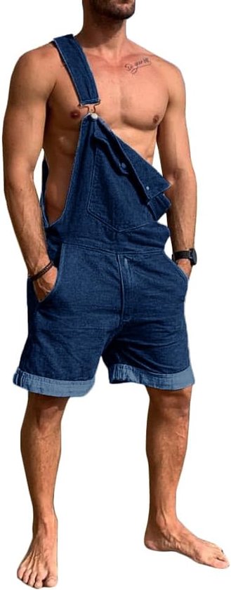 Denim overall voor heren, shorts, zomer, werkkleding, verstelbare jumpsuit, casual jeans, korte romper, losse pasvorm