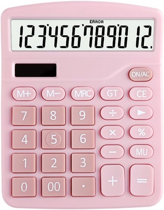 Desktop Calculator, 12 Digit Dual Power Solar Battery Portable Stand with Large Display for Home, School, Office (Pink) van Merkloos	