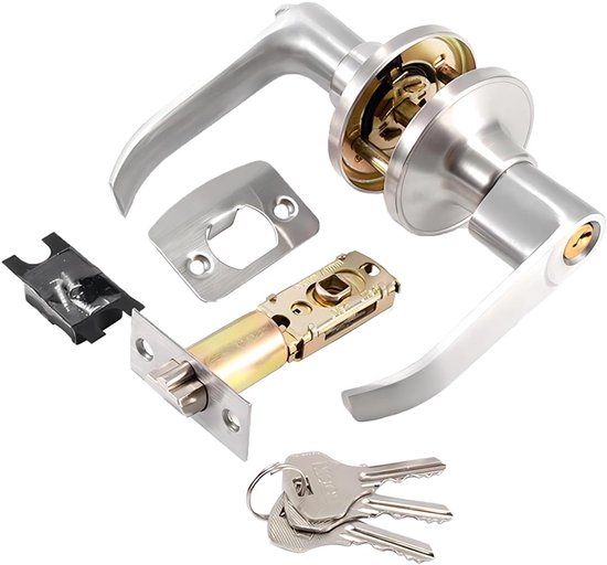Deurklinkslot met sleutels - deurslot voor interieur - privacyknop - vergrendelingsapparaat - ingang voordeurgreep - veiligheidsdeursloten voor toegang tot in- en uitgang - vergrendelingsmaat 60/70 van Merkloos	
