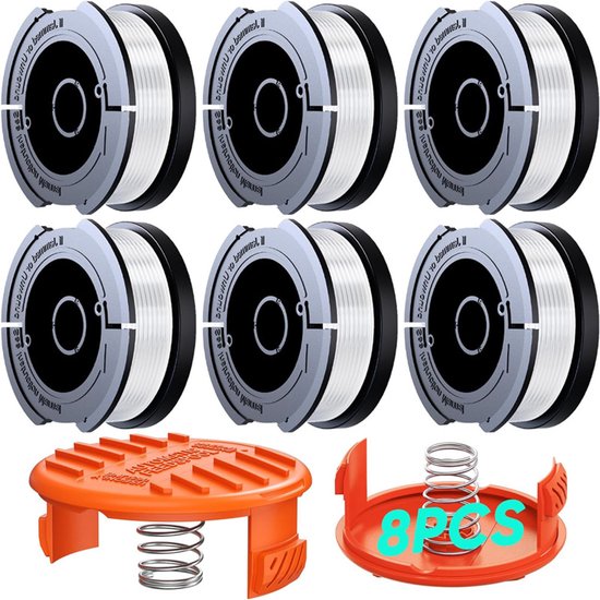 Deze set van 8 geschikt voor Black & Decker grasmaaiers heeft een diameter van 1,65 mm en bevat 9 meter maaidraad per spoel. De set bevat ook 2 reserve spoeldeksels en 2 reserveveren.