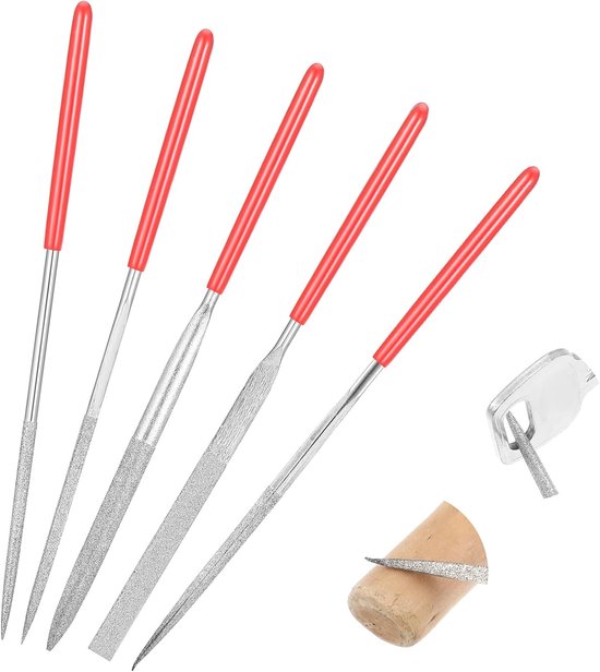 Diamantvijlset, 5 stuks naaldvijlen, metaal, diamantvijl, mini-sleutelvijl, vijl, set horlogemakersvijlen, set voor het modelleren en ontbramen van kunststof, hars, metaal, jade van Merkloos	