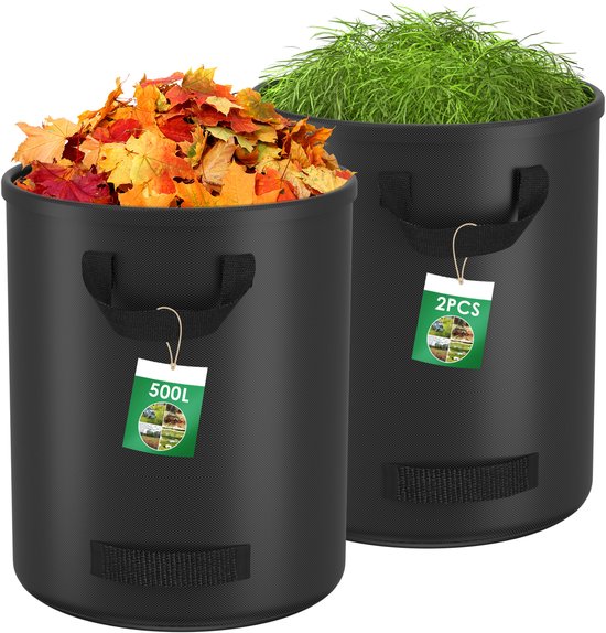 Diealles Shine @ 2X 500L Tuinafvalzak - Tuinzak met 4 Handgrepen - Waterdicht - Zelfstaand - Bladzak Duurzaam en Corrosiebestendig voor Tuinafval en Groenafval - Zwart