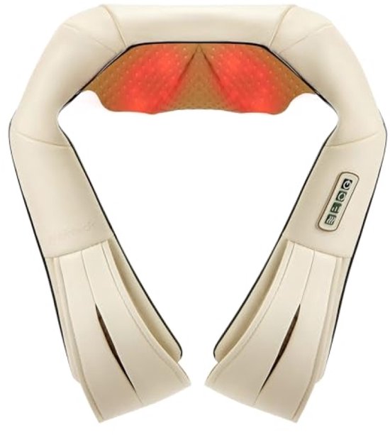 Diep knedende rugmassager voor stoel - 8 massageballen met verwarming - Beige van Merkloos	