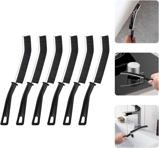 Dieptereinigingsborstels - Voegenborstels - Spleten Reinigen - Ergonomisch Handvat - 6 Stuks - Grijs