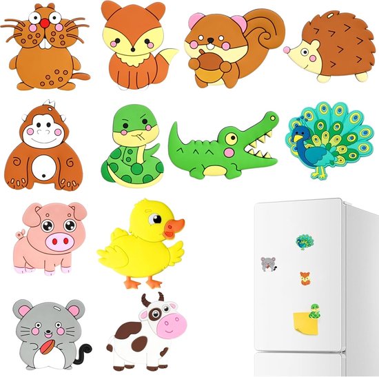 Dierenmagneten voor kinderen - 12 verschillende dieren - Magneten voor leren en spelen - Kleurrijke en herbruikbare ontwerpen - Perfect voor kleine handen - Veilig en duurzaam van Merkloos	