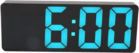 Digitale led-wekker - werkt op batterijen - USB-spiegelklok met grote blauwe cijfers - temperatuurweergave voor slaapkamer - digitale klok voor thuisgebruik van Merkloos	