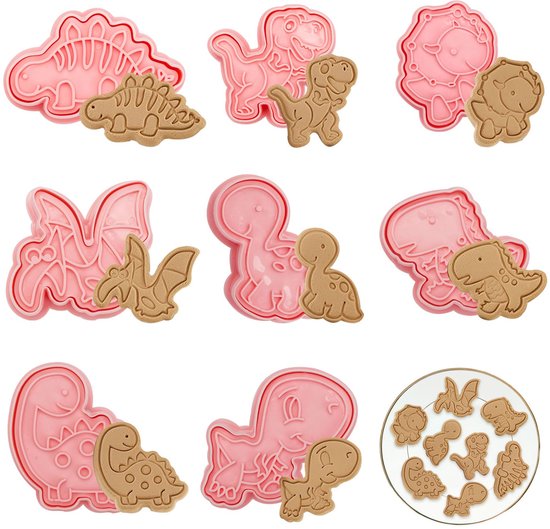Dinosaurus-koekjessnijders, 3D-plastic uitsteekvormen voor fondant, donuts en taartdecoratie