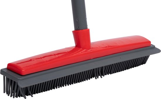 Dirt Devil Rubberen Bezem - Bezem dierenharen - Rubber - Vloertrekker - Met Steel 120 cm - Grijs/ Rood van Dirt Devil