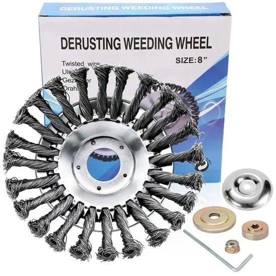 DIVERZA Onkruidborstel voor bosmaaier - 20 cm staalborstel (8 inch) - Universele Onkruidborstel Onkruidverwijderaar - Voegenborstel - Grastrimmer van DIVERZA