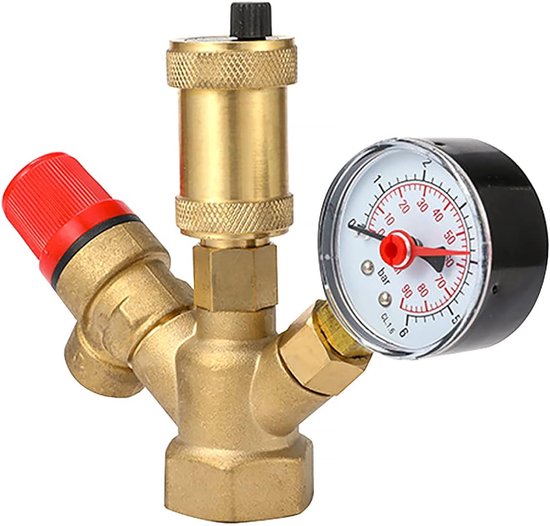 DN25 Messing Boiler Valve, 3-6Bar Verstelbare Relief Valve Drukregelaar Drukreducer, Manometer Boiler Veiligheidscomponenten Magneetventiel