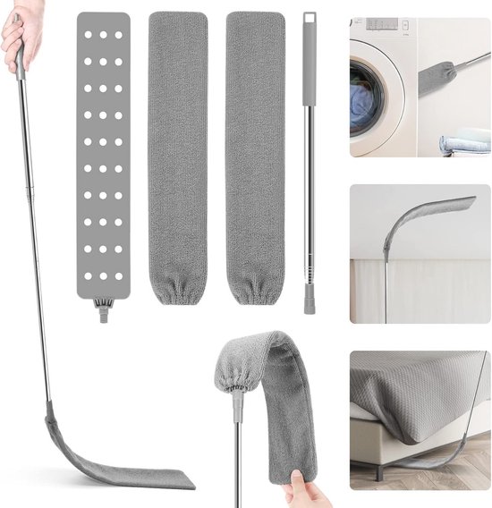 DOBIGER Telescopische Stofwisser Plat Wasbaar met Roestvrijstalen Steel, Uitschuifbare Stofreiniger 2,5m met Verwisselbare Microfiber Borstel voor Onder Bank Meubels Vloeren Huishoudelijke Hoeken Stof van Merkloos	