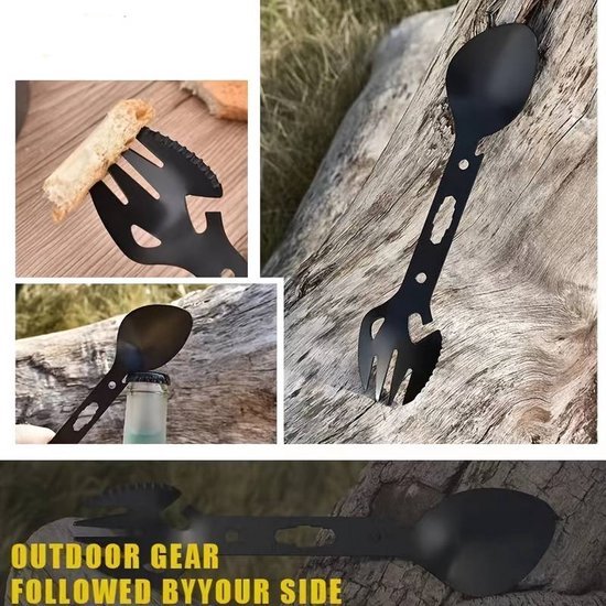 Doodadeals® - RVS Multifunctioneel bestek - lepel, vork, mes en flesopener set - alles in één bestek – multifunctionele tool voor outdoor – Handig voor op de camping en picknick van Doodadeals