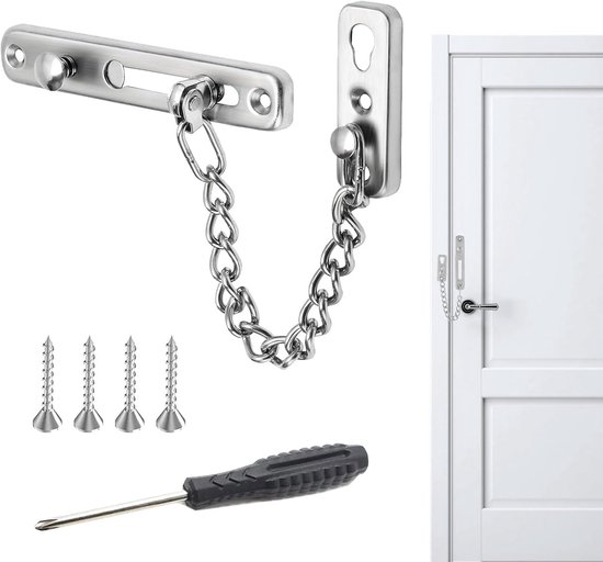 Door Chain No Drilling - Rvs Deurketting - Voor Voordeur - Antidiefstal Ketting met Schroeven en Schroevendraaier - Totaal 6 Stukken - Voor Thuis en Hotel van Merkloos	