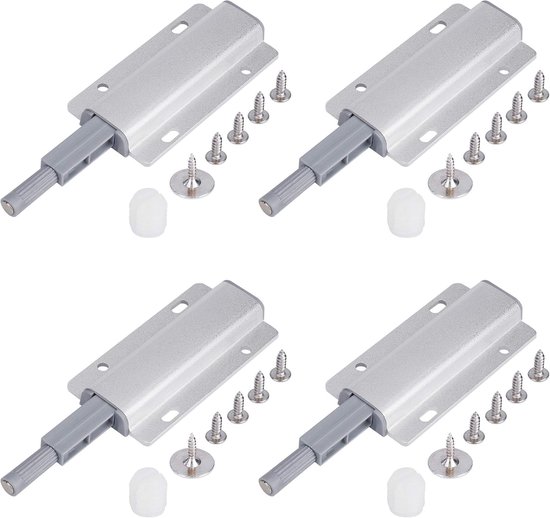 Door Opener, Magnet, Push to Open, Pressure Door Opener, Strong Damper, Buffer for Drawer, Cupboard Door, Sliding Roof, Silver, Pack of 4 van Merkloos	