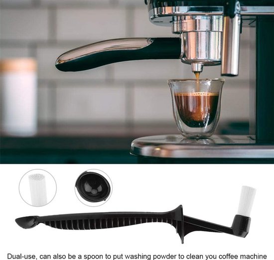 Double purpose coffee brush, spoon brush, espresso machine brush kit, with ergonomic anti slip handle, suitable for homes, kitchens, restaurants and cafes van Merkloos	