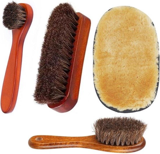 Double Shoe Brush - 2 Pcs Premium Horse Hair - Shine Polish Brushes voor Boots - Schoenen - Autozetels - Banken - Tassen (2 PCS) van Merkloos	