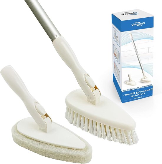 Douche Reinigingsborstel - Bad en Tegel - Schoonmaken Badkamer - Draaibare Kop - 130 cm Handvat - Wit Grijs