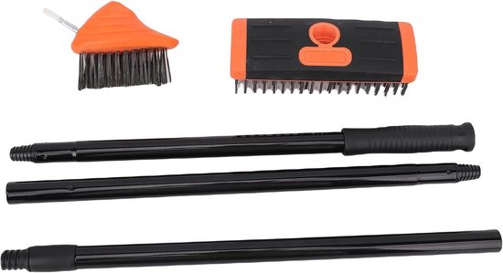 Draad Bezem Set - Onkruidborstel Tuin - Terras Reinigen - Dubbele Borstelkop - 134 cm - Grijs