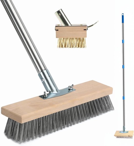 Draadbezem 160 cm voor mos- en onkruidverwijdering met stalen koppen van Kinzo