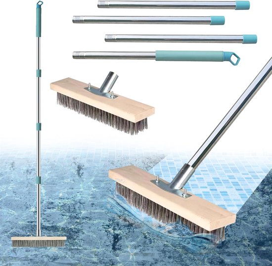 Draadbezem met steel, efficiënte mosverwijdering, roestvrijstalen onkruidborstel, vloerreinigingsbezem, staalborstelreinigingstool, metalen bezem tuinbezem voor het verwijderen van tuinmos, hardnekkige vlekken van Merkloos	