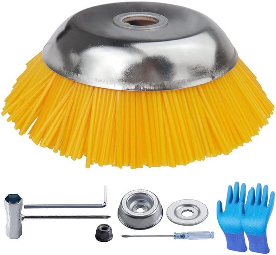 Draadborstel geschikt geschikt voor bosmaaier, ronde stalen borstel geschikt voor onkruidverwijdering (geel) van Merkloos	