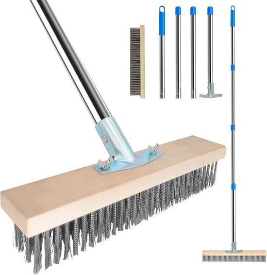 Draadborstel met Telescoopsteel – Extra Sterk – Roestvrij Staal – voor Buitens – Tegels Beton Hout – Verstelbare Steel van Merkloos	