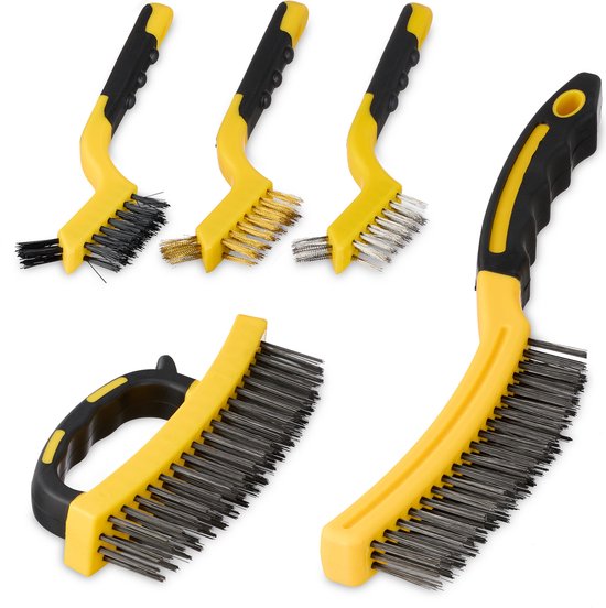 draadborstel set 5-delig - 2 staalborstels - nylon en messing borstel van VONROC