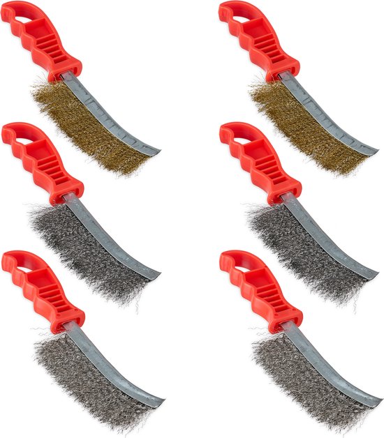 draadborstel set 6-delig - rvs - staal - messing borstel - staalborstel van Merkloos	