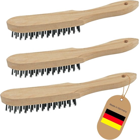 Draadborstelset I 2-rijig + 4-rijig + 6-rijig I 27 cm lang I met houten handvat I remklauwborstel draadborstel krasborstel metaalborstel handdraadborstel draadborstel van Merkloos	