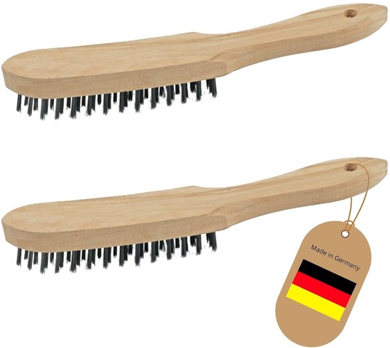 Draadborstelset I 3-rijig + 5-rijig I 27 cm lang I met houten handvat I remklauwborstel draadborstel krasborstel metaalborstel handdraadborstel draadborstel van Merkloos	