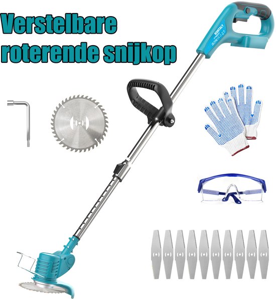 Draadloze 18V Gras Trimmer - 16 messen, 15 cm snijdiameter, draadloos met uitschuifbare handgreep voor gazon en tuin, zonder batterij van Merkloos	