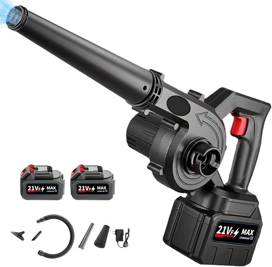 Draadloze 2-in-1 Bladblazer en Stofzuiger met Turbo Boost – 21V, 50.000 tpm, Inclusief 2 Accu's en Oplader