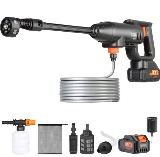 Draadloze accu hogedrukreiniger - Draagbaar spuitpistool - Druk 40 bar - Debiet 4 l/min - Vermogen 220 W, 21 V - Incl. accessoires & oplader - Voor auto & tuin van Merkloos	