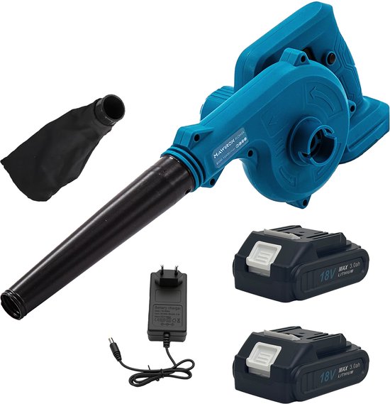 Draadloze bladblazer, 18V accu-aangedreven elektrische bladblazer voor gazononderhoud, lichtgewicht elektrische bladblazer voor het wegblazen van bladeren, het reinigen van terrassen en het verwijderen van stof (2 x 2Ah accu's en oplader inbegrepen) van Merkloos	