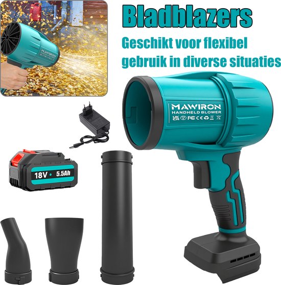 Draadloze bladblazer, 5500mAh batterij met snellader, lichtgewicht elektrische tuinblazer met turbo boost, voor gazononderhoud, tuin, garage, bladeren, sneeuw, stof en vuil verwijderen van Merkloos	