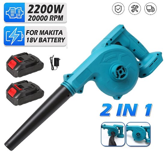 Draadloze Bladblazer - Bladblazer zonder Accu - Blaas en Zuigfunctie - 2 accu's 18V - 2200 W