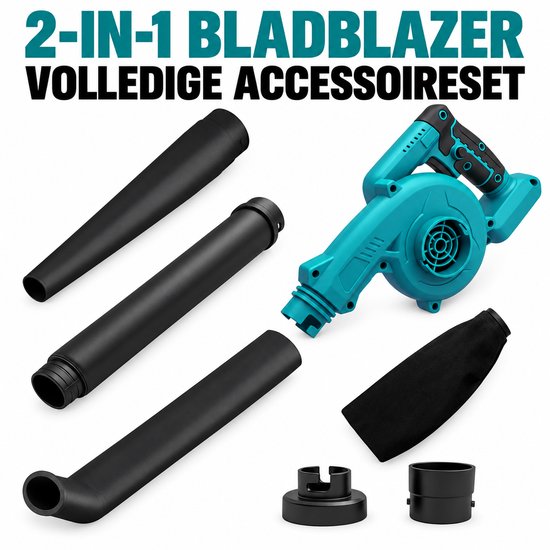 Draadloze Bladblazer en Stofzuiger – 2-in-1 Machine Zonder Accu – Met Blaaspijpen en Opvangzak – Voor Bladeren, Stof, Terras, Garage en Autoreiniging
