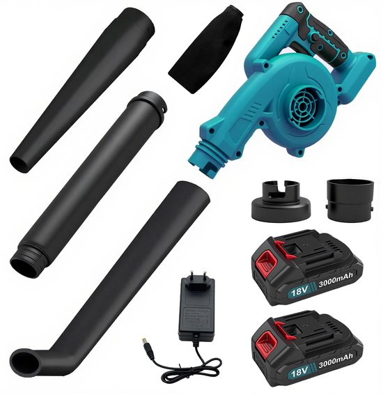 Draadloze bladblazer met 2 x 18V 3.0Ah accu's, werkterreinblazer met borstelloze motor, variabele snelheid tot 290 km/u, 2-in-1 handgreep: elektrische blazer en stofzuiger. van Merkloos	